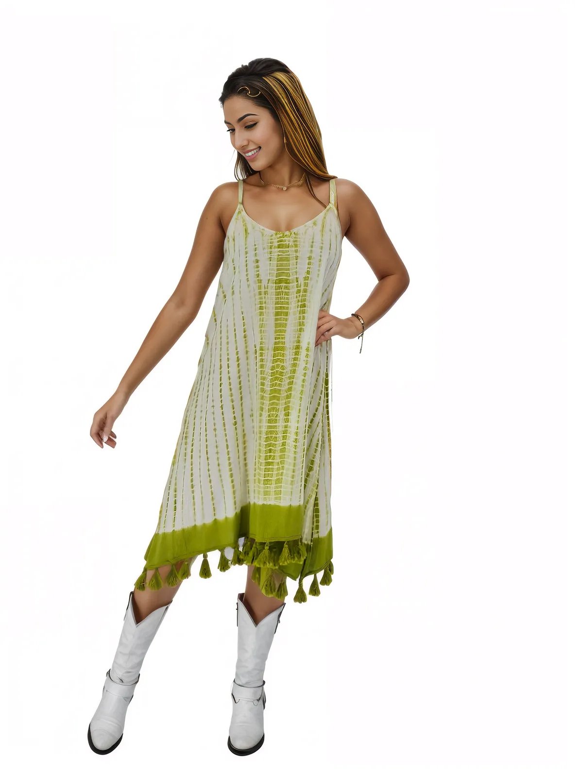 Boho Launch Dress adj Straps. GREEN * - Tenku Designs