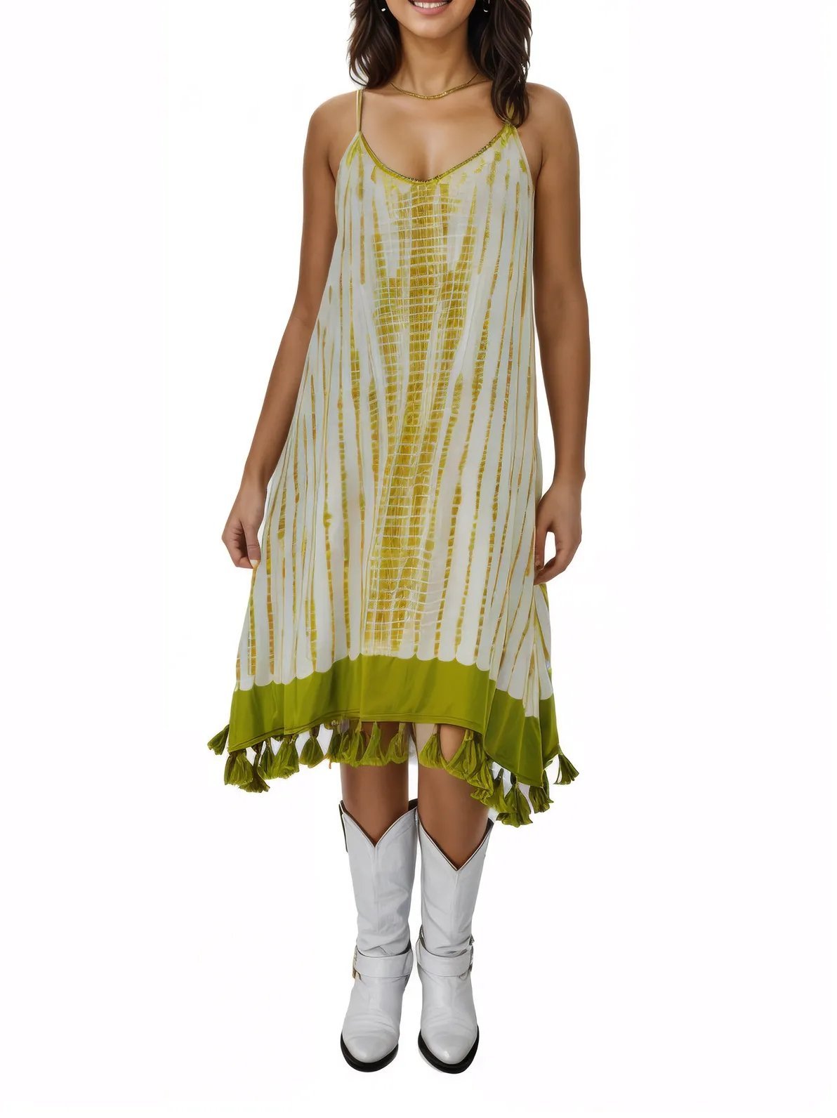 Boho Launch Dress adj Straps. GREEN * - Tenku Designs