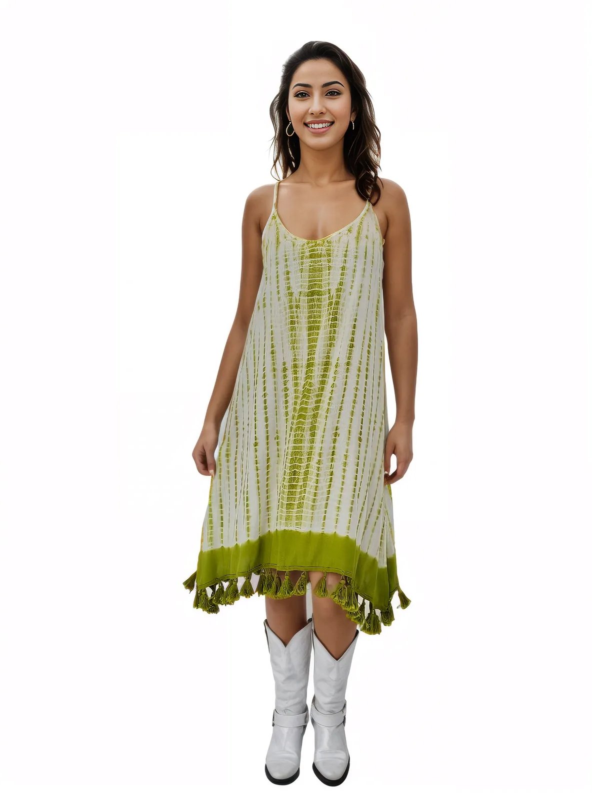 Boho Launch Dress adj Straps. GREEN * - Tenku Designs