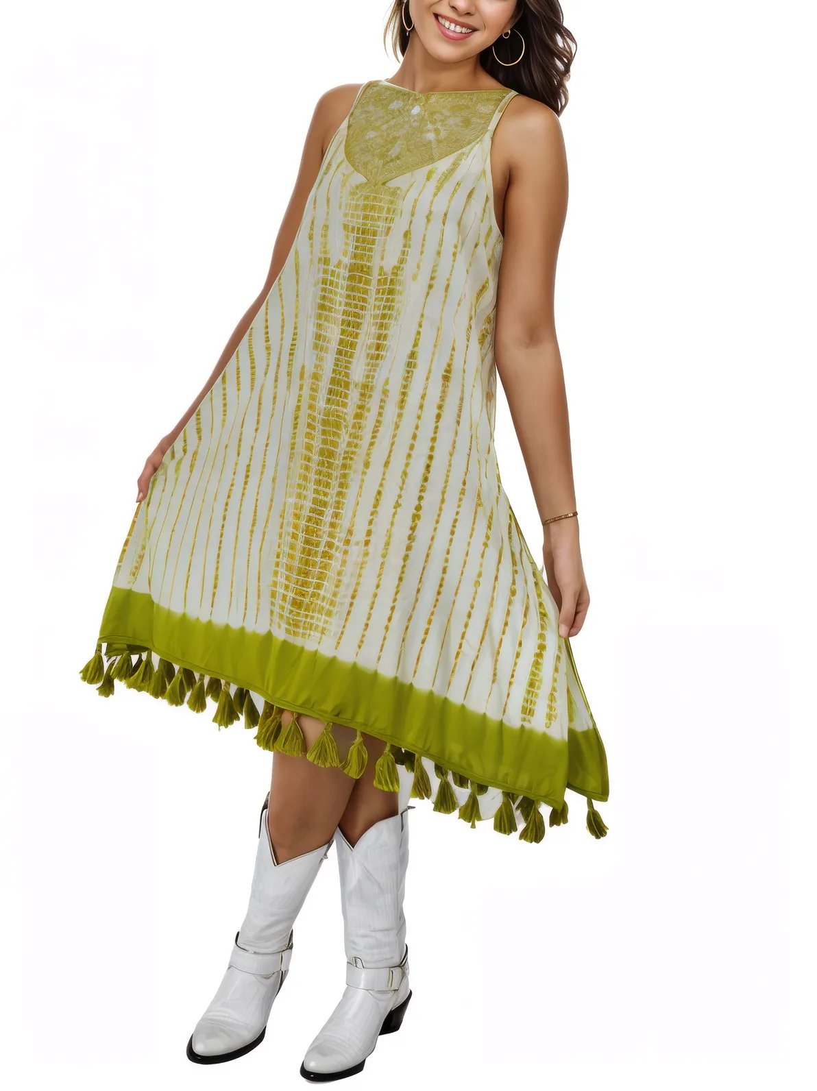 Boho Launch Dress adj Straps. GREEN * - Tenku Designs