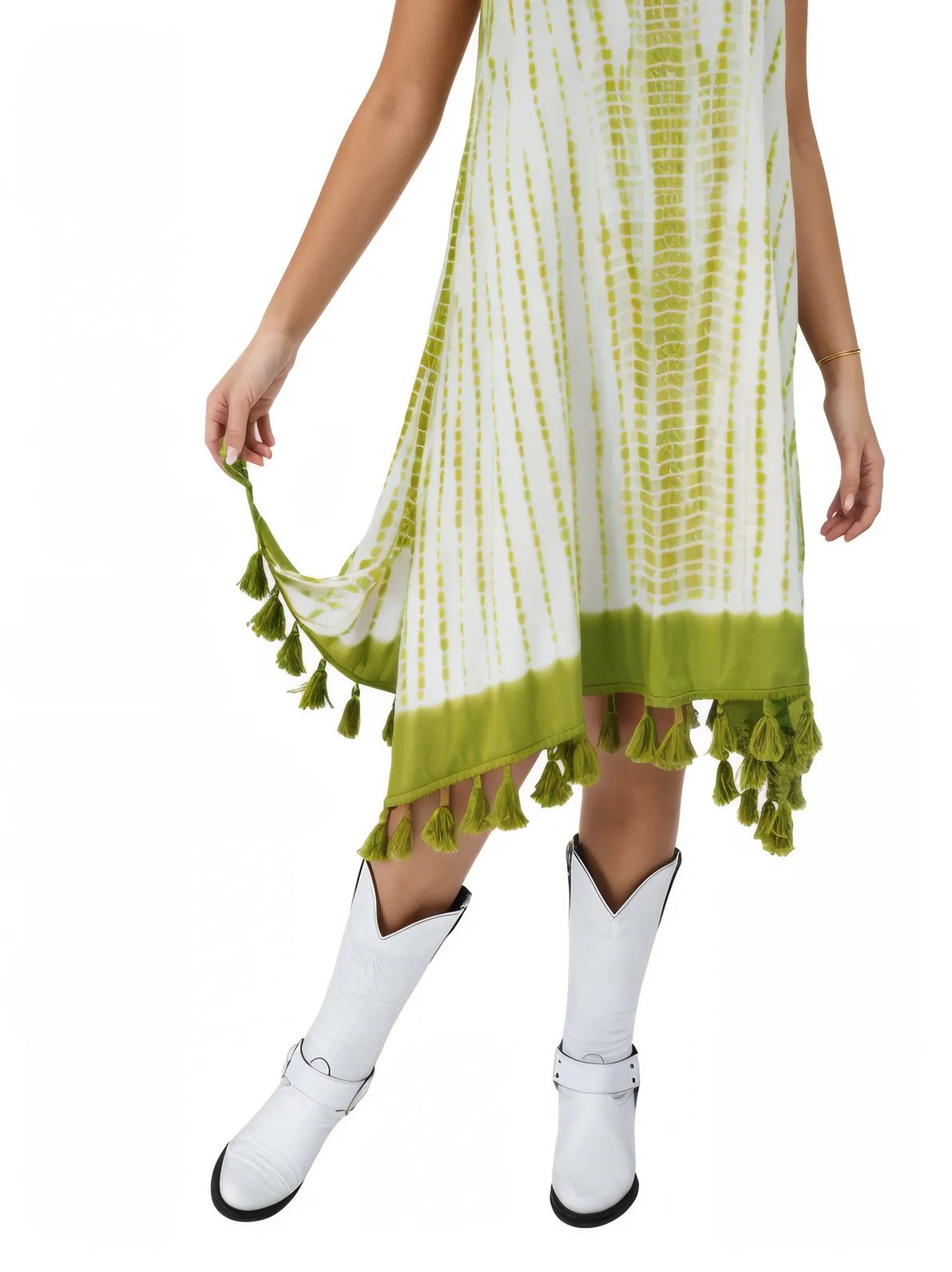 Boho Launch Dress adj Straps. GREEN * - Tenku Designs