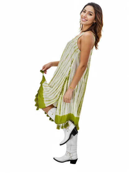 Boho Launch Dress adj Straps. GREEN * - Tenku Designs