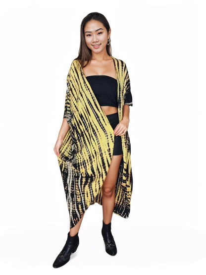 Boho Raw Yellow Black Cardigan - Tenku Designs