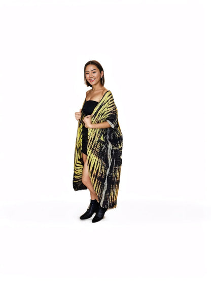 Boho Raw Yellow Black Cardigan - Tenku Designs