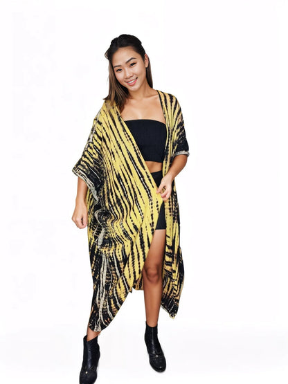 Boho Raw Yellow Black Cardigan - Tenku Designs