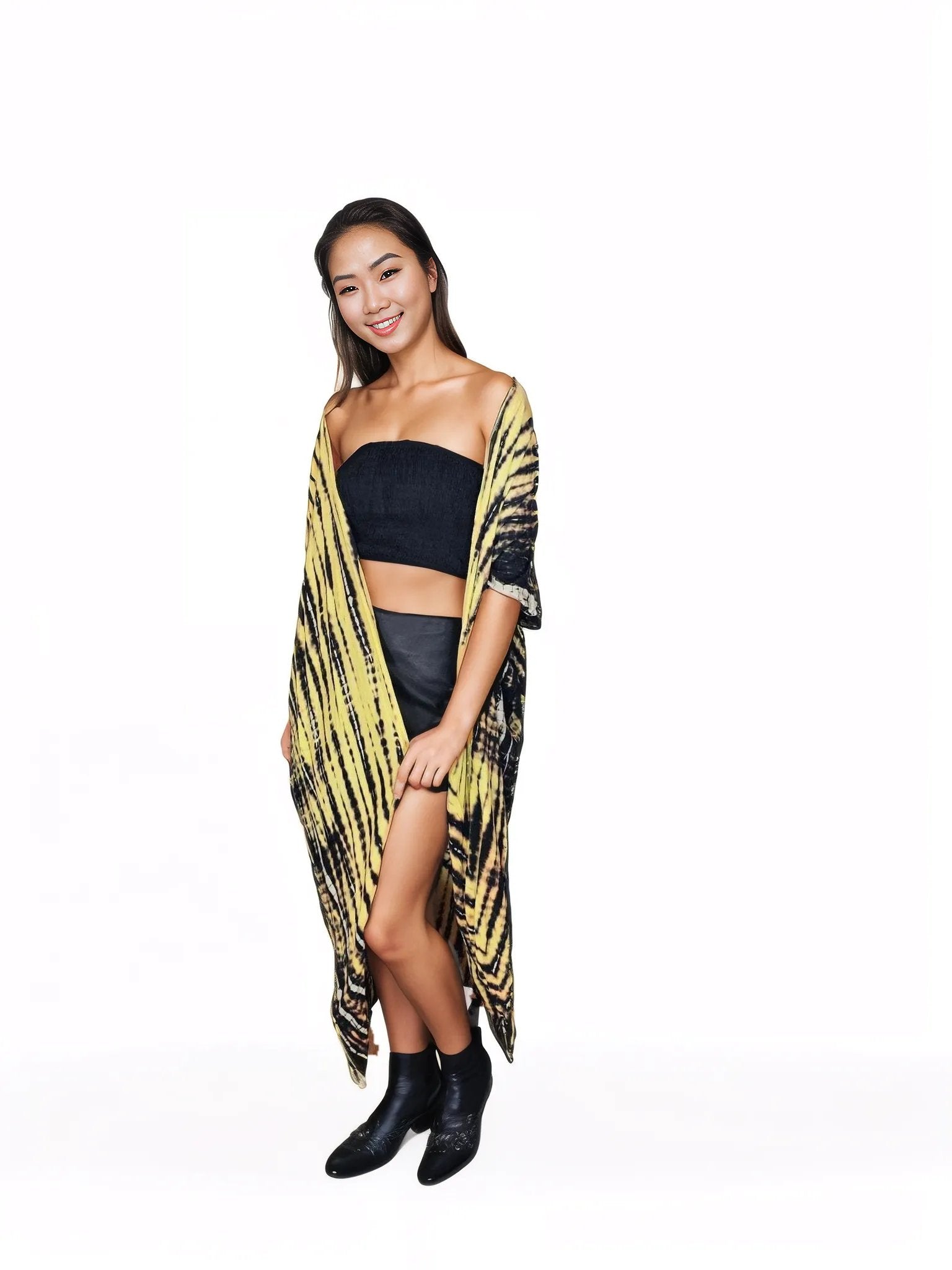 Boho Raw Yellow Black Cardigan - Tenku Designs