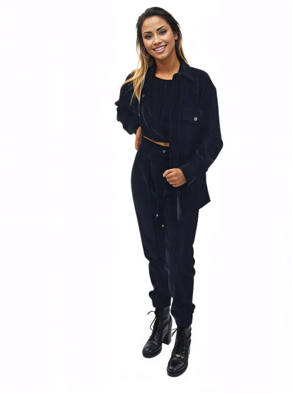 Buttery Soft Velvet Jogger Pants with Adjustable Waistband Black - Tenku Designs