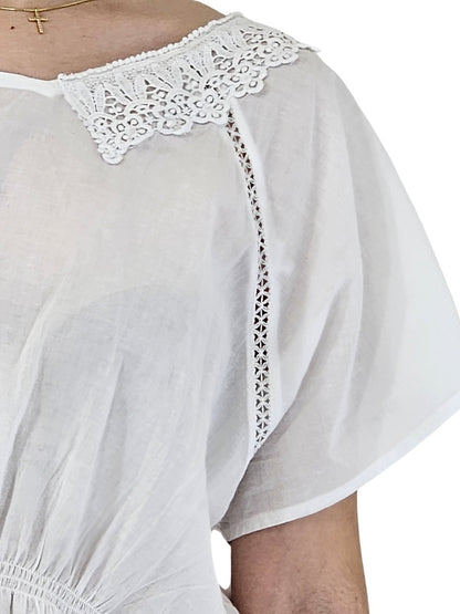 Chic 100% Cotton White Kaftan Dress - Tenku Designs