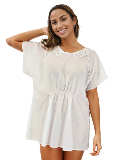 Chic 100% Cotton White Kaftan Dress - Tenku Designs