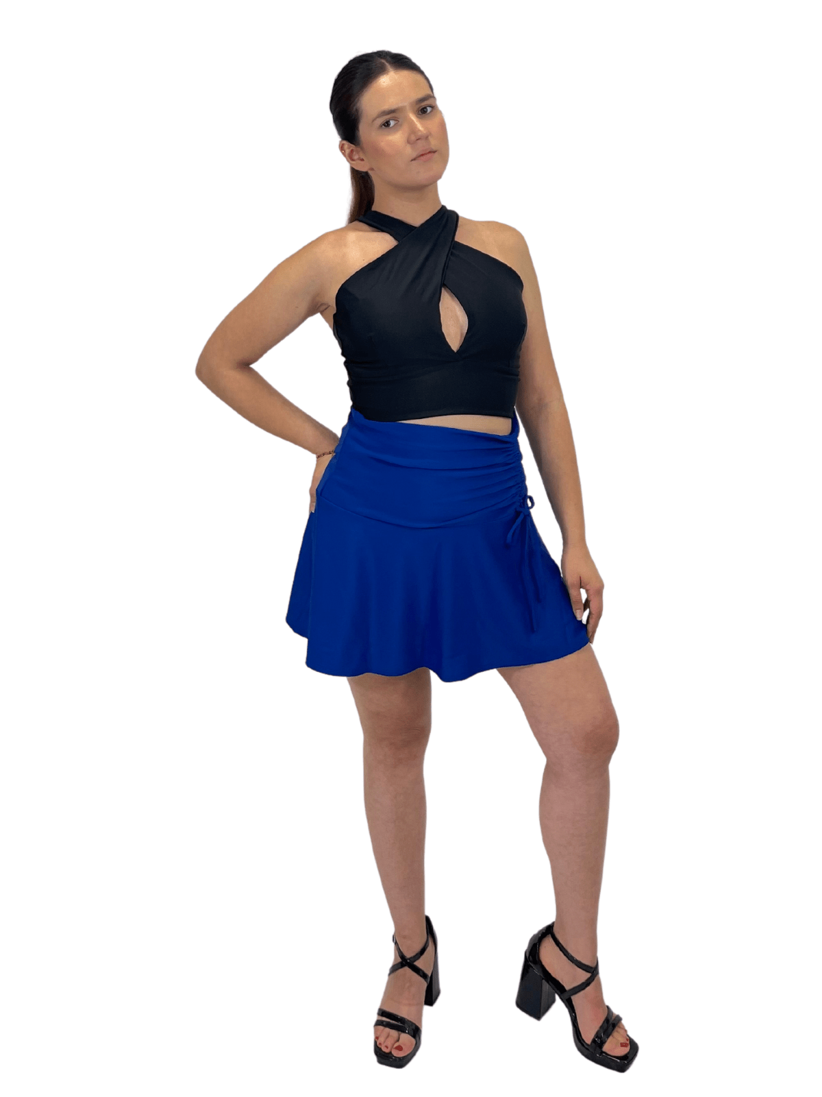 Criss Cross Neck Crop Top – Sexy Halter Tank Top with Keyhole Cutout & Full Back Coverage Black - Tenku Designs