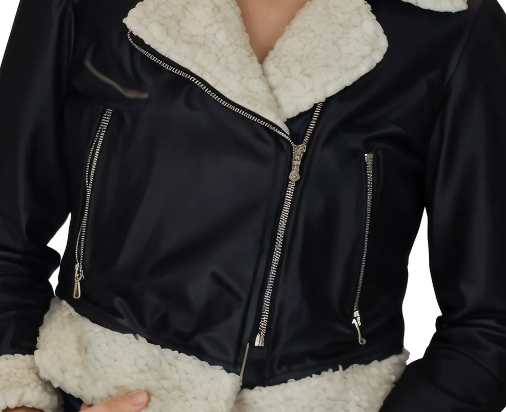 Cropped Leather Jacket with Faux Shearling
