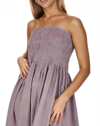 One Size Hand-Painted Tie-Dye Strapless Midi Dress – Mauve | Boho Chic & Stretchy Fit