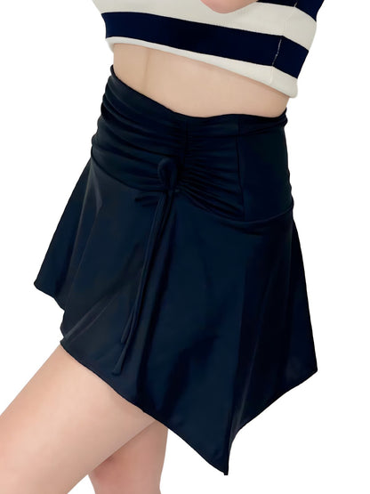 Draw String Asymmetrical Mini Skirt Black - Tenku Designs