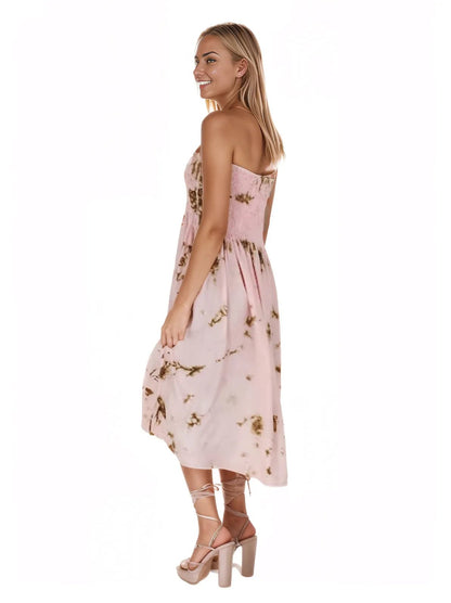 Elegant Strapless Dress with Gathered Bodice & Flowy Pink - Tenku Designs