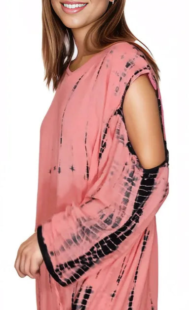 Coral Hand-Dyed Tie-Dye Maxi Kaftan Dress – Boho Chic, Flowy and Comfortable