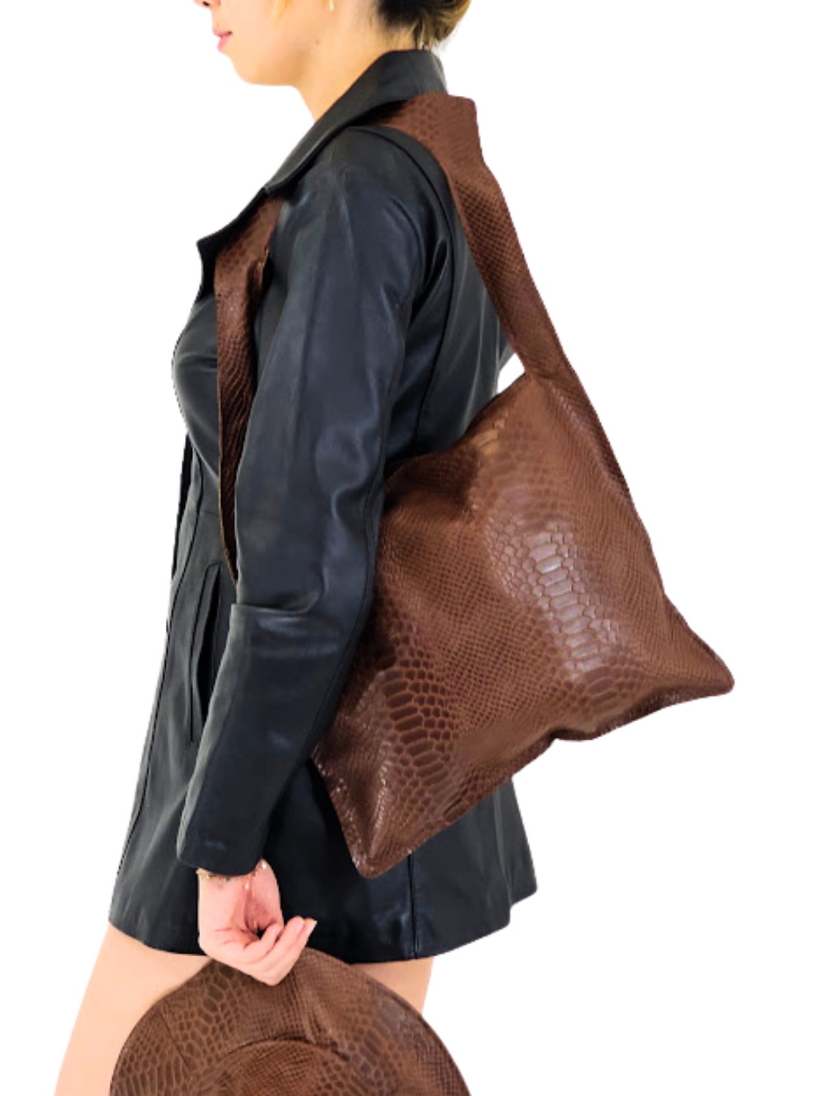 G Bag Crocodile Embossed Brown - Tenku Designs