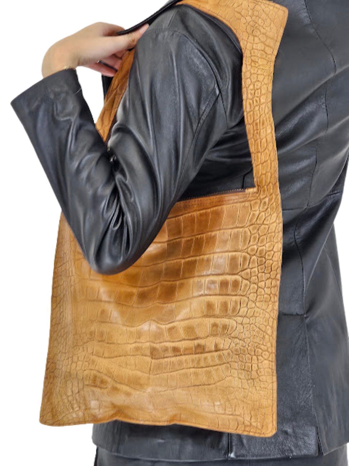 G Bag Crocodile Embossed Camel - Tenku Designs