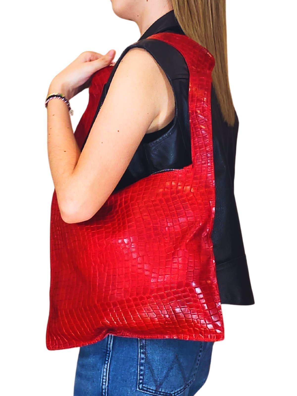 G Bag Crocodile Embossed Red - Tenku Designs