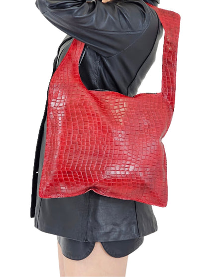 G Bag Crocodile Embossed Red - Tenku Designs