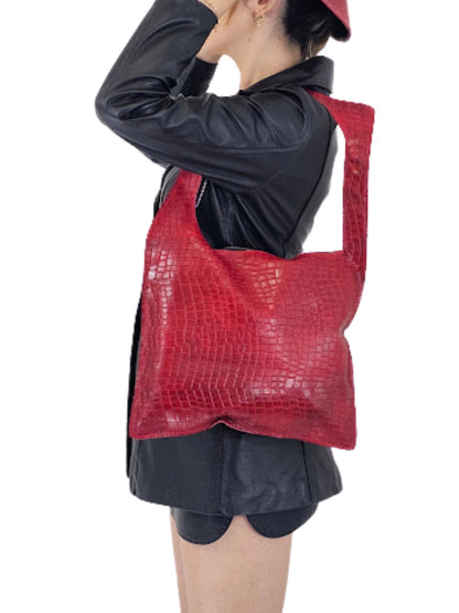 G Bag Crocodile Embossed Red - Tenku Designs