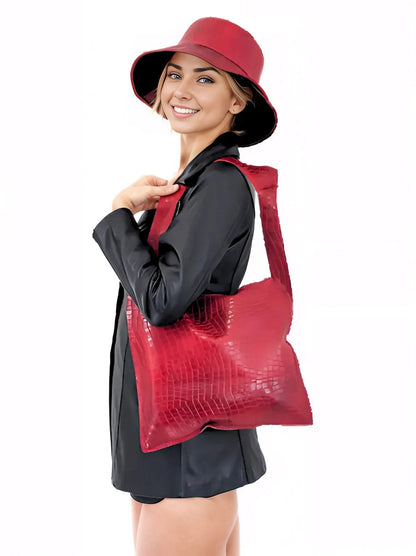 G Bag Crocodile Embossed Red - Tenku Designs