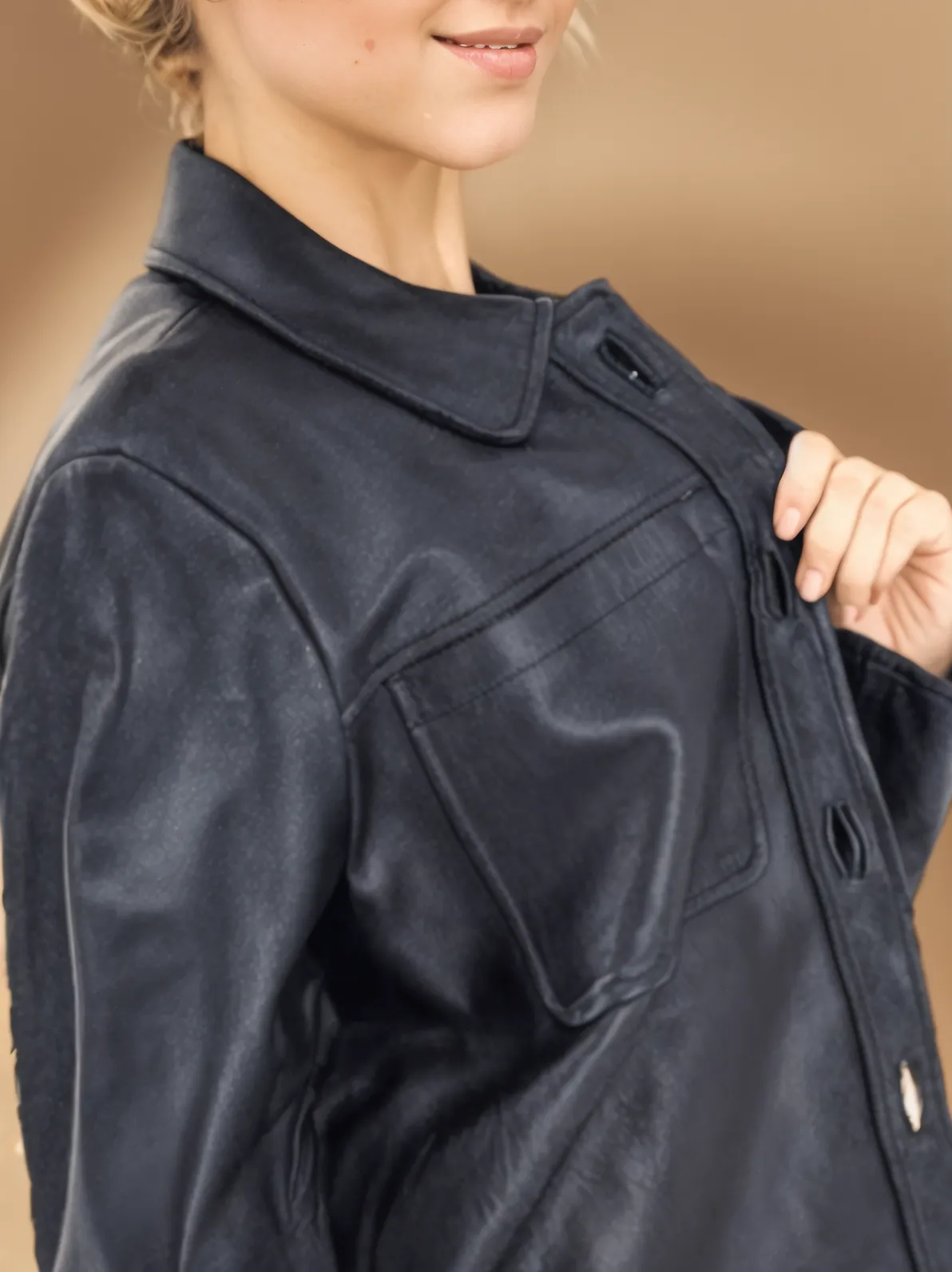 Handcrafted Oversized Women's Sheepskin Leather Jacket – Classic Black, Stylish & Versatile - Tenku Designs