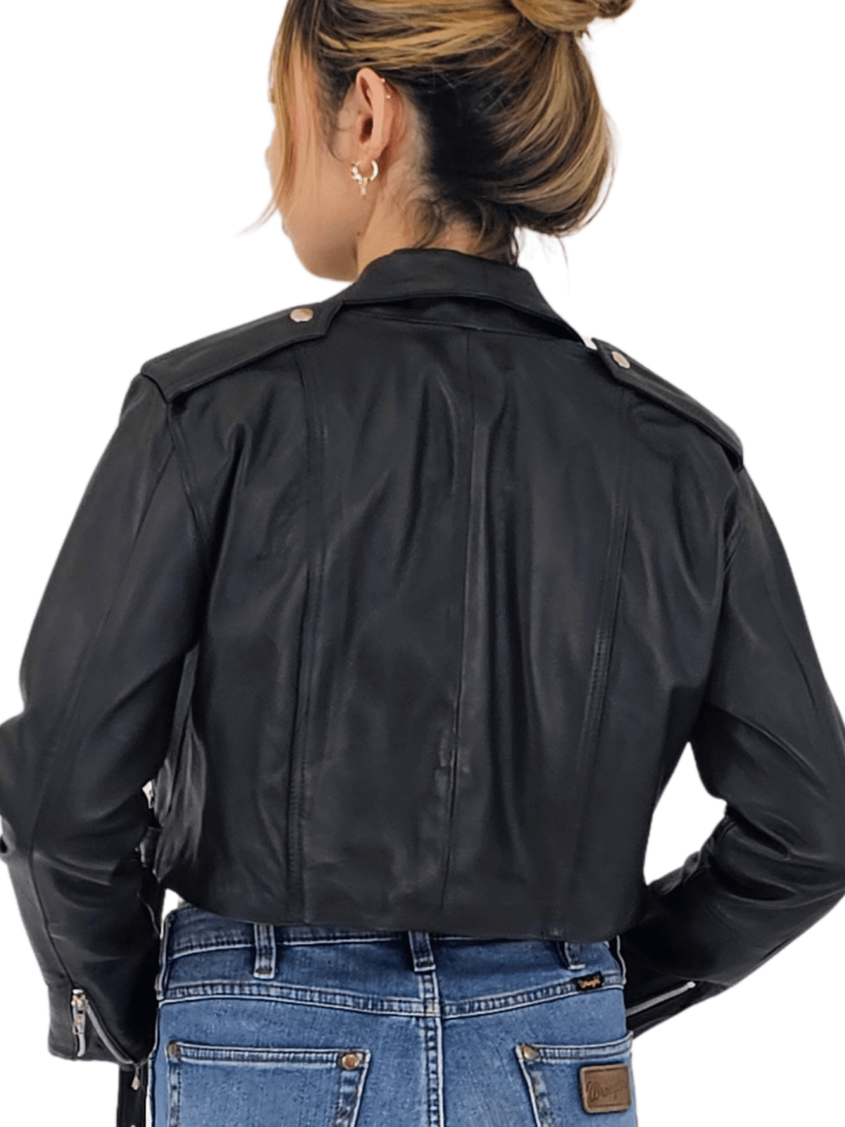 Handcrafted Women's Sheepskin Leather Biker Jacket – Cropped Black w/Belt - Tenku Designs
