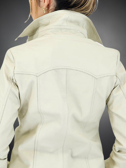 Handcrafted Women's Sheepskin Leather Shirt – Western - Style Bone Button - Up - Tenku Designs