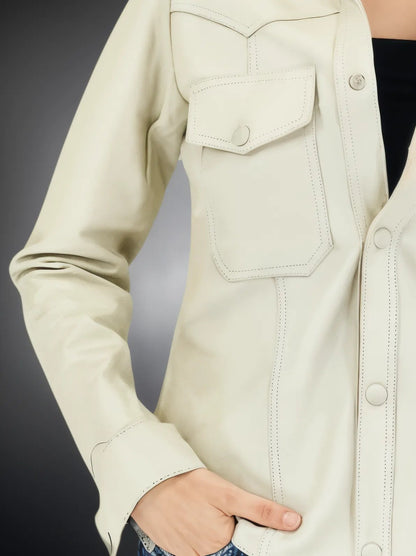 Handcrafted Women's Sheepskin Leather Shirt – Western - Style Bone Button - Up - Tenku Designs
