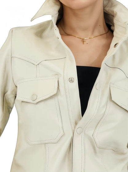 Handcrafted Women's Sheepskin Leather Shirt – Western - Style Bone Button - Up - Tenku Designs