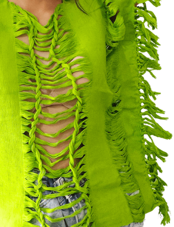 Handwoven Frayed Edge Cotton Top – Artisan Backstrap Loom Blouse | Chic Style Lime Green