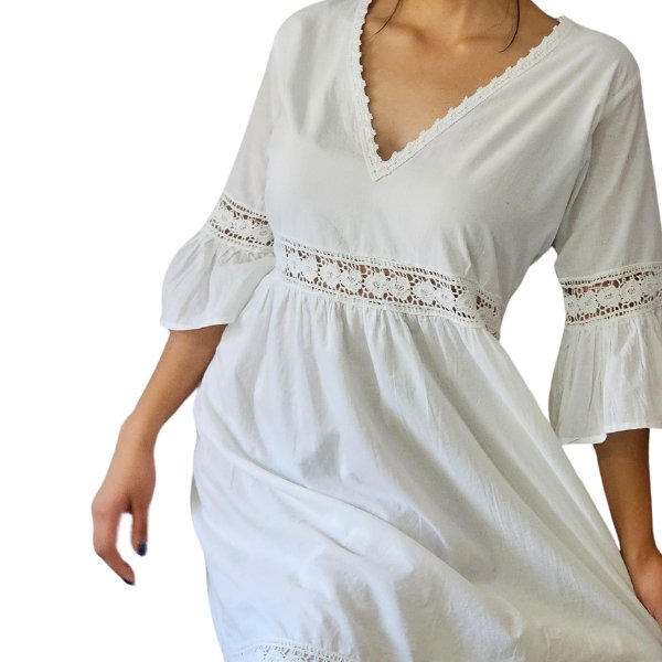 Lace detail Dress 100% Cotton White - Tenku Designs