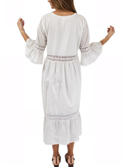 Lace detail Dress 100% Cotton White - Tenku Designs