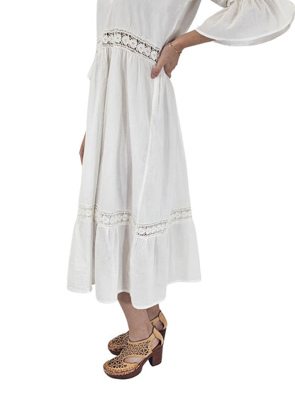 Lace detail Dress 100% Cotton White - Tenku Designs