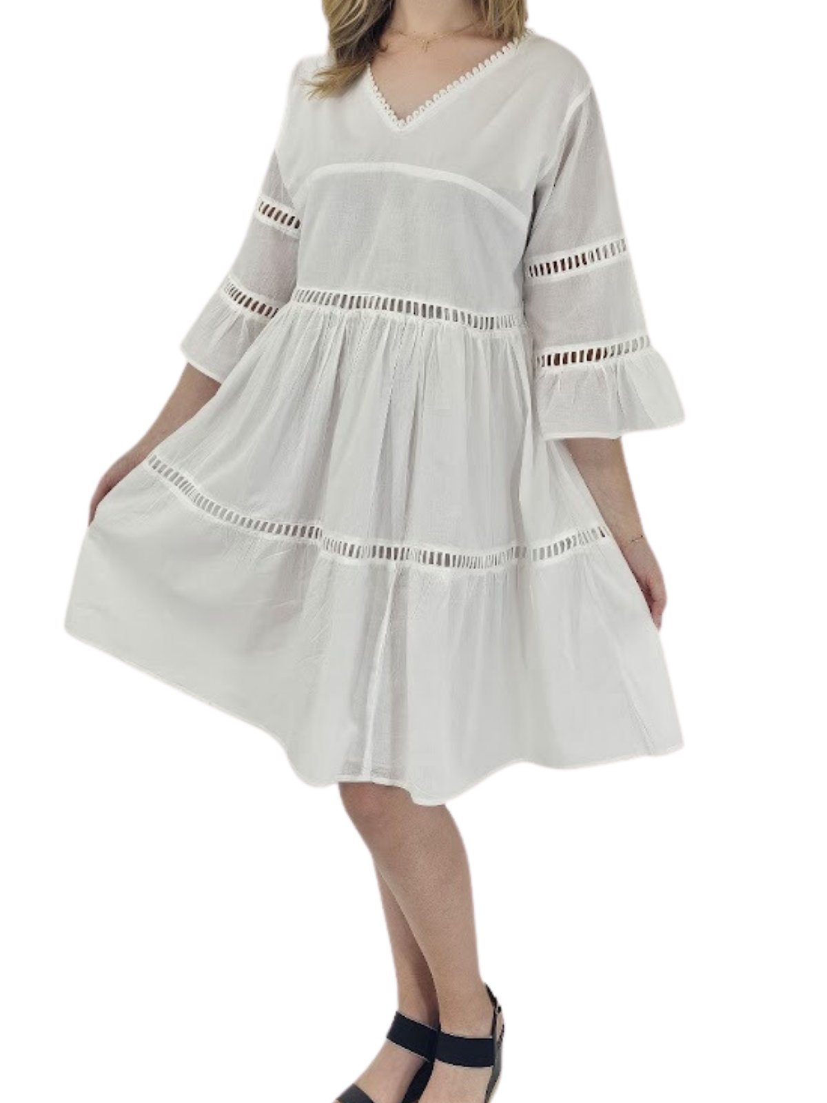 Lace detail Dress 100% Cotton White - Tenku Designs