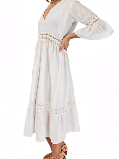 Lace detail Dress 100% Cotton White - Tenku Designs