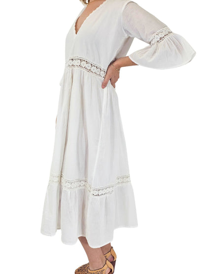 Lace detail Dress 100% Cotton White - Tenku Designs