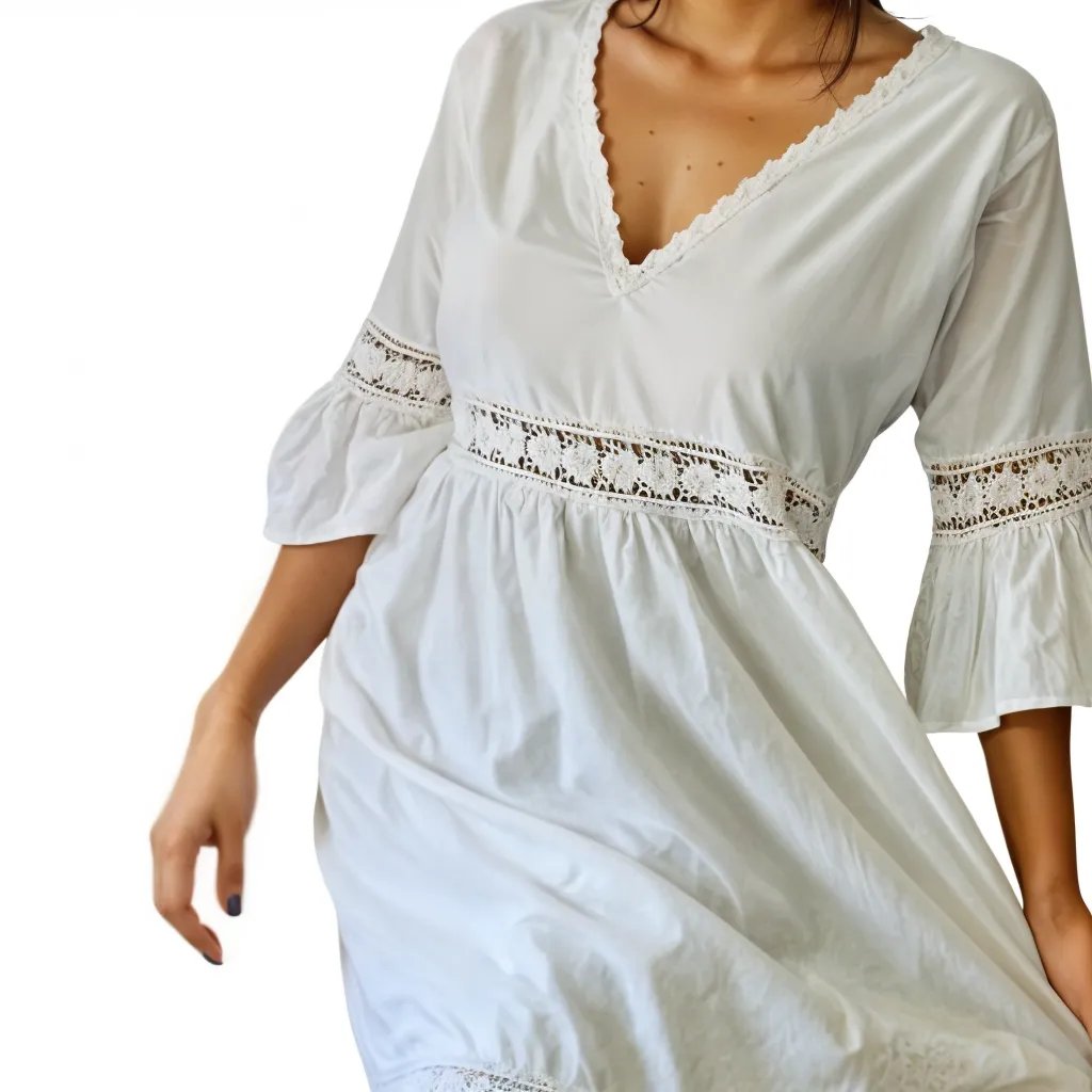 Lace detail Dress 100% Cotton White - Tenku Designs