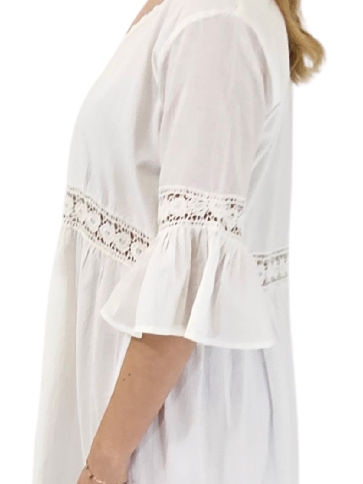 Lace detail Dress 100% Cotton White - Tenku Designs