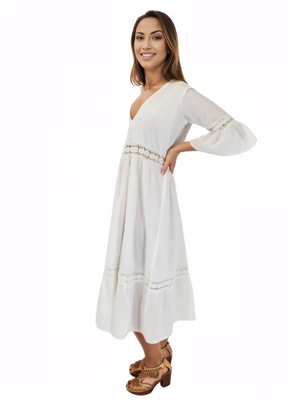 Lace detail Dress 100% Cotton White - Tenku Designs