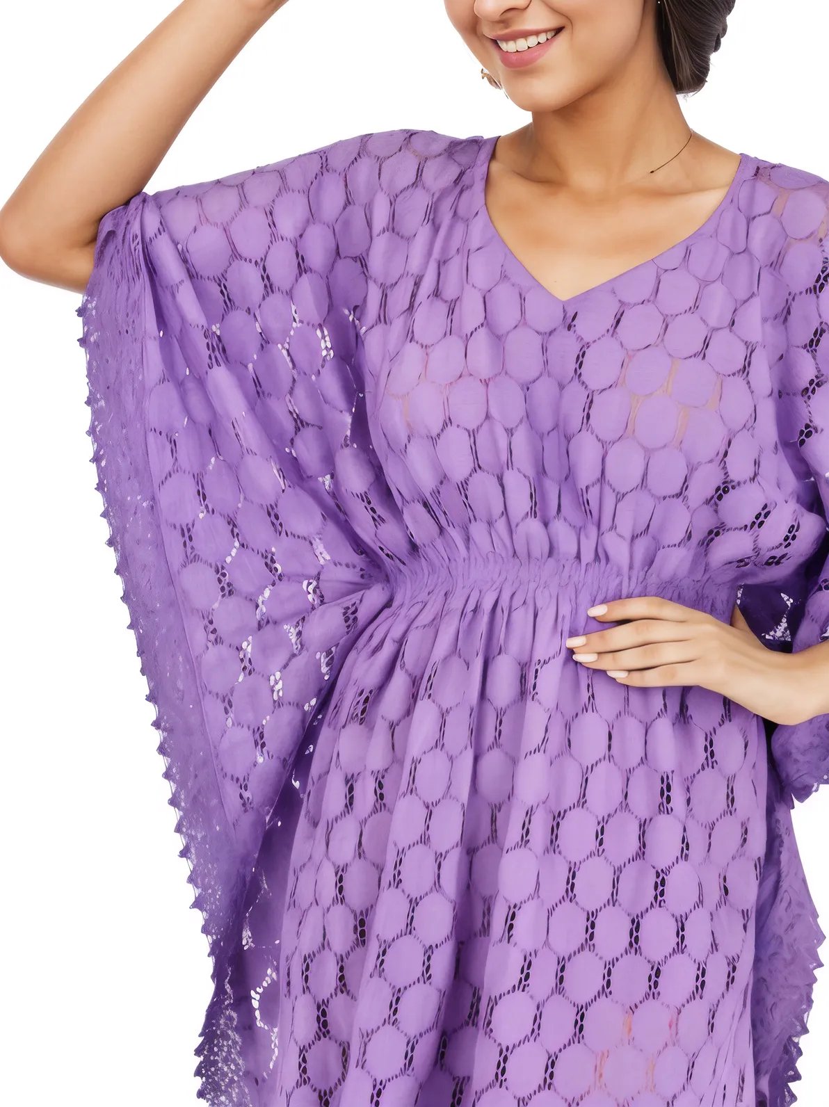 Lace V - Neck Dress with Scalloped Edges Purple - Tenku Designs