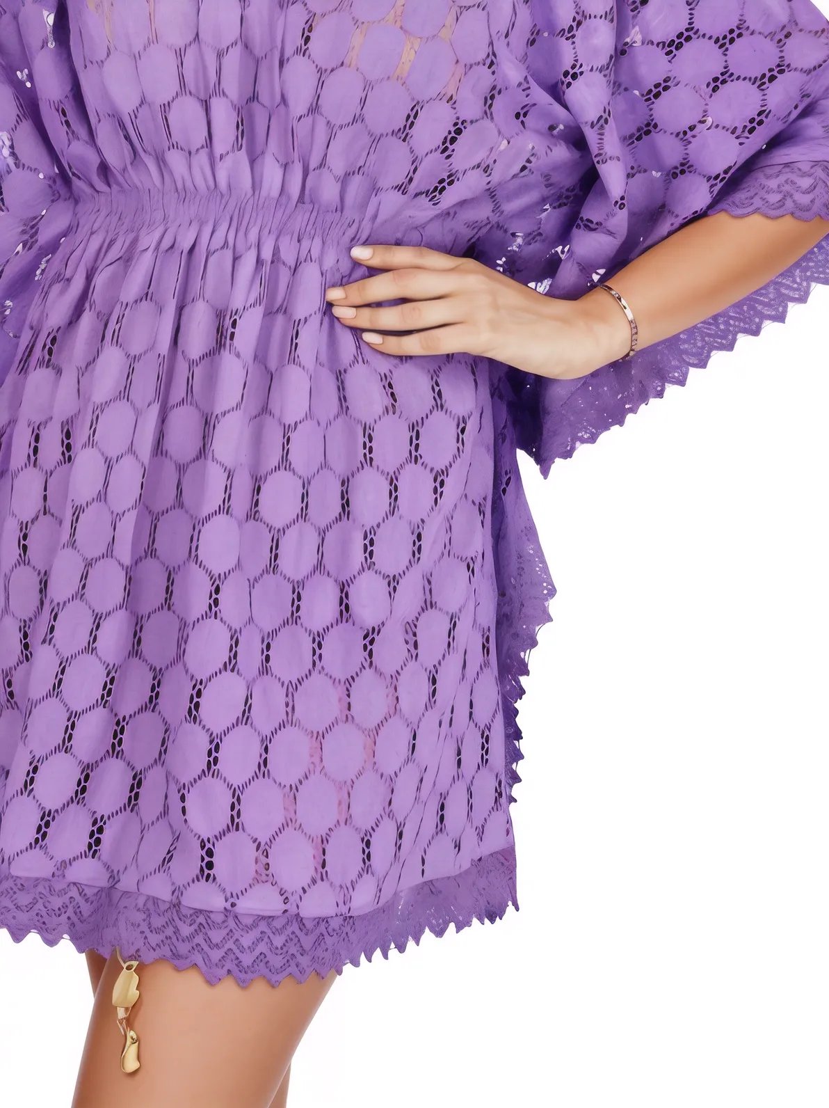 Lace V - Neck Dress with Scalloped Edges Purple - Tenku Designs