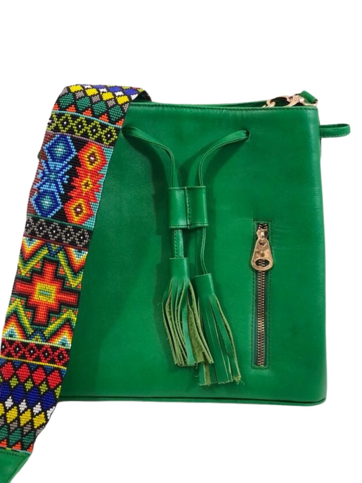 Leather Bag Wixarika Green - Tenku Designs