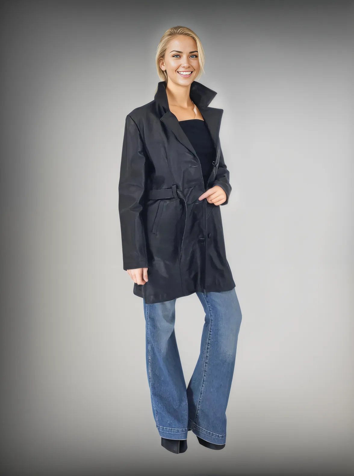 Leather Coat Black - Tenku Designs