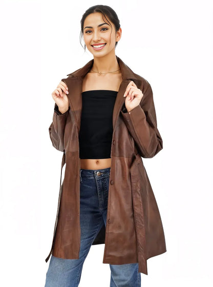 Leather Coat Brown - Tenku Designs
