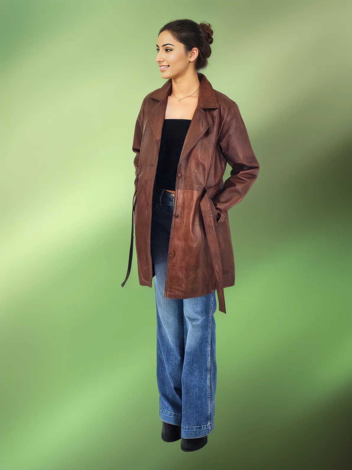 Leather Coat Brown - Tenku Designs