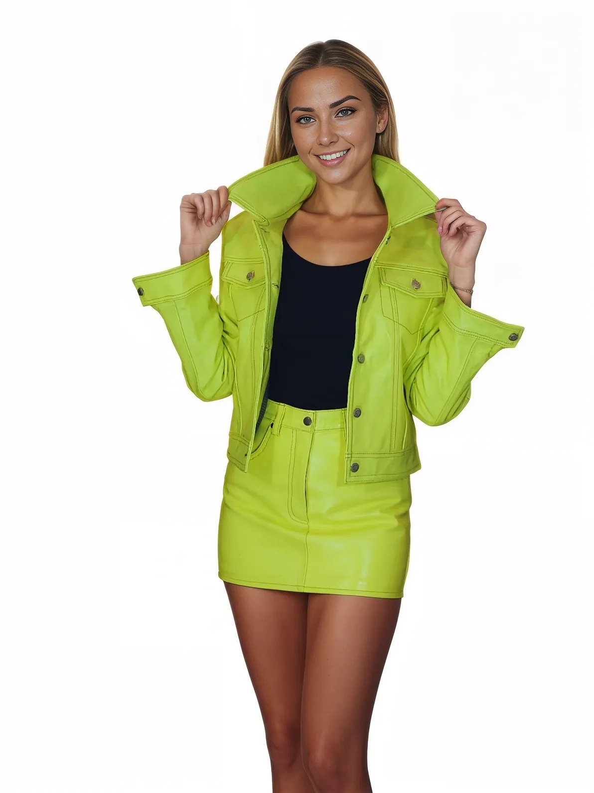 Leather Jacket Levy Jean Style Lime Green * - Tenku Designs