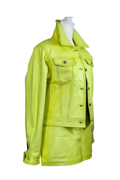 Leather Jacket Levy Jean Style Lime Green * - Tenku Designs