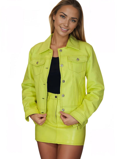 Leather Jacket Levy Jean Style Lime Green * - Tenku Designs