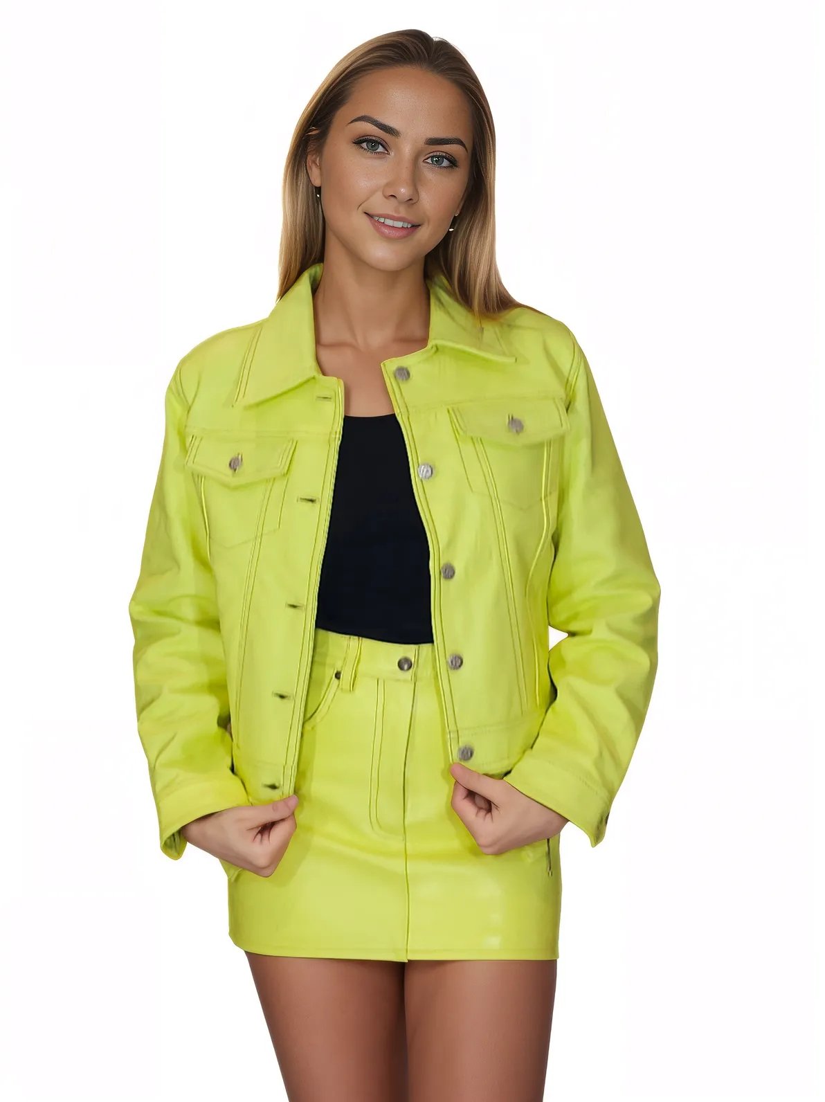 Leather Jacket Levy Jean Style Lime Green * - Tenku Designs